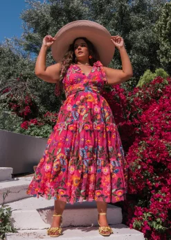 JessaKae Midi Dresses*Hibiscus Dress FuchsiaFloral